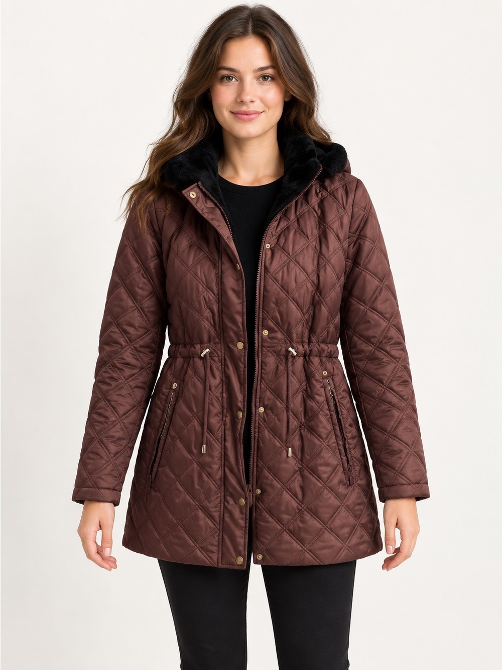 Sporto Women's Quilted Puffer Jacket - Brown